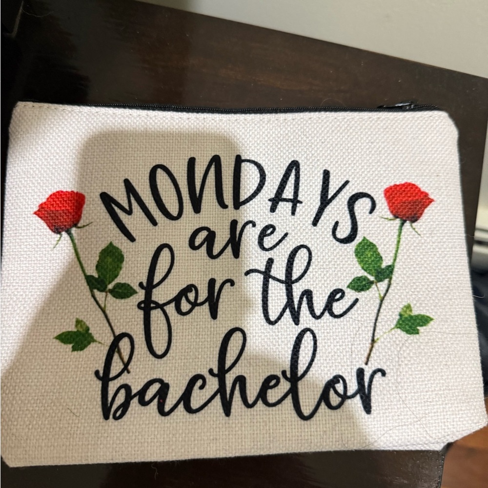 Brand New “Mondays are for the Bachelor” Canvas Pouch with Red Rose Design